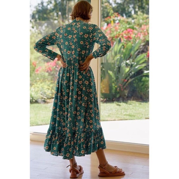 NWOT ANTHROPOLOGIE X MARE MARE Sz XS LYNDA MAXI DRESS FLORAL PRINTED GREEN - Picture 2 of 2